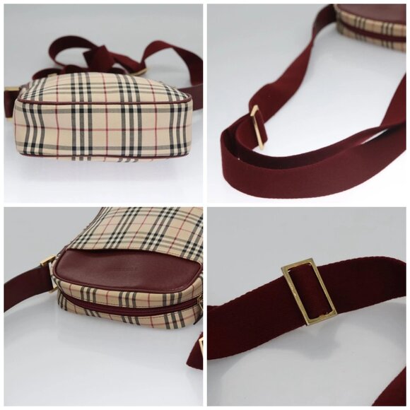 BURBERRY Nova Check Shoulder Bag Canvas Beige Red Auth 112999 - Picture 15 of 16